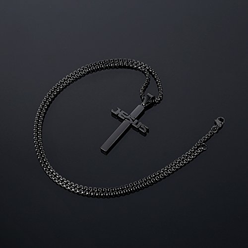 REVEMCN Stainless Steel Jesus Cross Pendant Necklace for Men Women 20-24 Inches Rolo Chain Christian Gifts for Men Faith4