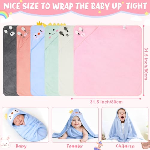Image of SmoothNovelty 6 Pack Baby Hooded Towels Infants and Toddlers Coral Fleece Baby Bath Towels 31.5 x 31.5 Inch Absorbent Cute Soft Newborn Bath Essentials Gifts for Boys & Girls(Multicolor,Stylish)