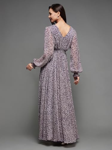 Image of Miss Chase Women's Multicolored-Base-Brown Relaxed Fit Maxi Lurex Chiffon Dress