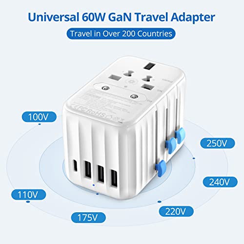 Zendure Universal Travel Adapter 61W Pd Fast Charger One International Wall Charger Ac Plug Adaptor Worldwide Power Charger All In One Compatible With Macbook Pro Laptops Ipad Iphone Samsung & More #TOP1