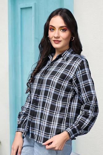 Image of POPWINGS Casual Checks Print Shirt for Women | Cotton Full-Sleeves Women Shirt | Summer Shirt for Women | Stylish Shirt for Women