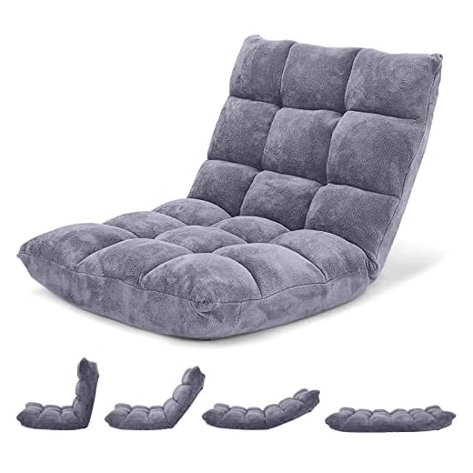 Giantex Floor Folding Gaming Sofa Chair Lounger Folding Adjustable 14-Position Sleeper Bed Couch Recliner (Gray)