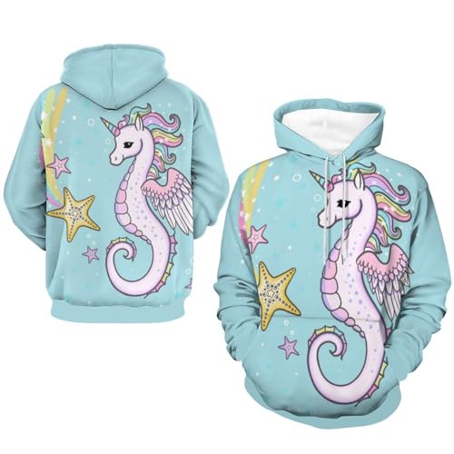 Sweatshirt pull imprimé hippocampe licorne avec capuche ajustable
