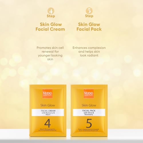 Image of VLCC Glow Facial Kit - 25g X 3 (75g) (Pack of 3) | Promotes Cell Renewal, Helps Brighten Complexion, Even Tone Skin | Smoothens Uneven Skin Texture | With Aloe Vera, Cucumber, Saffron & Mulberry