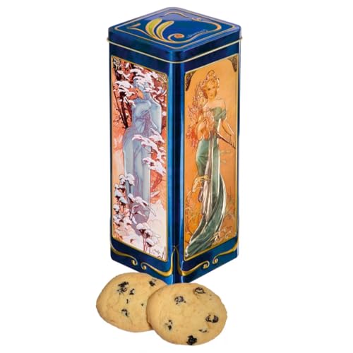 Churchill's® | Galletas de Grosella y Limón | Lata Metal 4 Estaciones Imágenes en Relieve con Galletas | Lata Regalo Galletas Fruta Limón