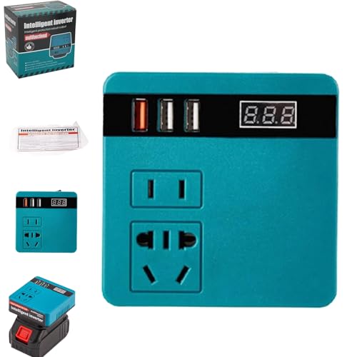 Smart Inverter with Lithium Battery, 21V to 220VAC Portable Multifunctional Inverter, Power Inverter with Voltage Display Function, 21V to DC 220v Battery Inverter (Without Battery&Charger)