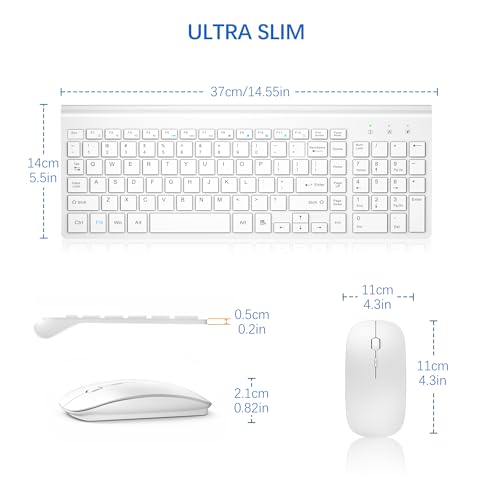 Image of Wireless Keyboard and Mouse Ultra Slim Combo, TopMate 2.4G Silent Compact USB 2400DPI Mouse and Scissor Switch Keyboard Set with Cover, Batteries Included, for PC /Laptop /Windows /Mac - Matte White