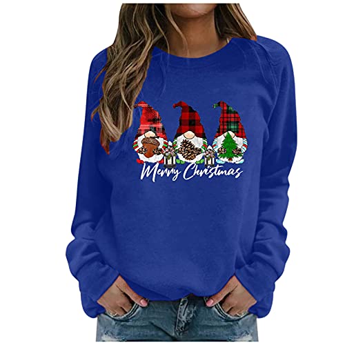 Briskorry Pull de Noël pour femme col rond - Sans visage - Manches longues - Automne - Hiver - Slim Fit - Loisirs Streetwear, Bleu 8., M