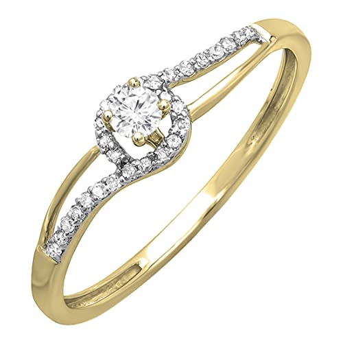 Anillo de compromiso Dazzlingrock Collection con diamante blanco natural redondo y brazo dividido en oro amarillo de 18k, talla 8,