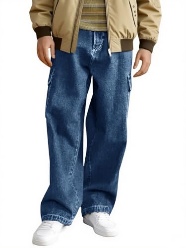 Pantalones cargo holgados con bolsillos y pierna ancha para niños de 5 a 14 años