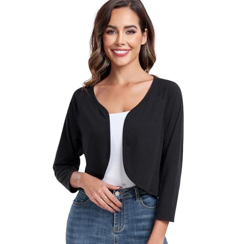 Women's Bolero Shrug Crop Cardigan Open Front Knit Sweater 3/4 Sleeve Tops4