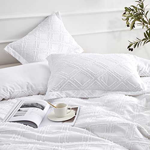 Maple&Stone Tufted Duvet Cover Queen Size White - Boho Textured Bedding Set For All Seasons 3 Pieces - Soft And Lightweight Duvet Cover Set With Zipper Closure (90"X90") #TOP2