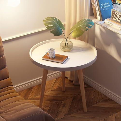 Image of Small Round Coffee Table, Modern Side Table with 3 Stable Legs, Multifunctional Sofa Side Table for Balcony Office (White)