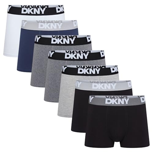 Image of DKNY Seattle Mens Boxers Shorts Multipack | Pack Of 7 Cotton Boxers For Men | Soft Breathable Trunks, Premium Cotton Fabric | Mens Underwear Trunks For Him, Black/Grey/Navy/White