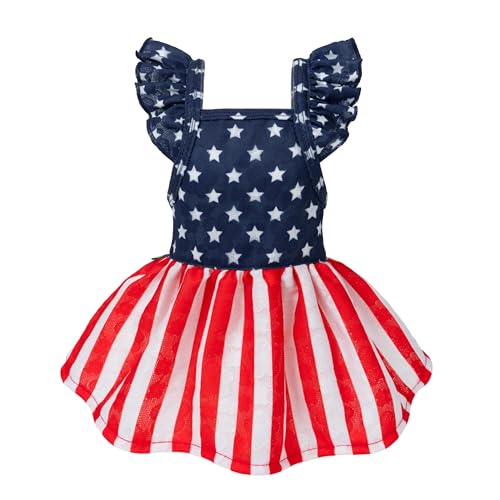 Fitwarm 4th of July Star Dog Dress Patriotic Clothes for Small Dogs Girl Festive Pet Outfit Blue Red White Small