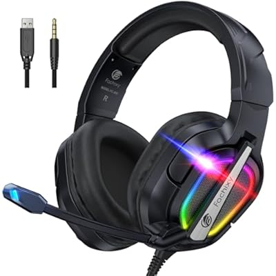 Fachixy FC200 Cascos Gaming para PS5, PS4, PC, Xbox One, Switch, Auriculares Gaming Cancelación de Ruido, Cascos con Microfono Estéreo Sonido, Cascos para PS5 con 3.5mm Jack con Luz RGB (PIEDRA Negra) | Ya disponible en tu tienda friki favorita! En mundofriki.es!