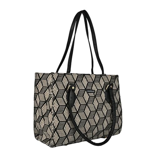 Image of ENSAC Cotton Tote Bag for Women, Stylish Handbag for women with Zip Closure | Fit for Office Bag, College, Travel Use | Handcrafted in India