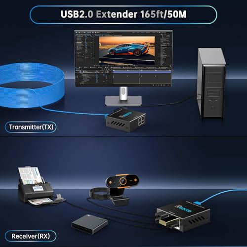 Image of USB Extender 165ft 50m 4-Port USB2.0 HUB by Cat5e Cat6 -Two Webcam Work Sync,Plug & Play for Camera Storage Hard Drive PC Windows,MacOS,Android,1.5m USB Cable, 5V Power U SB Over Ethernet