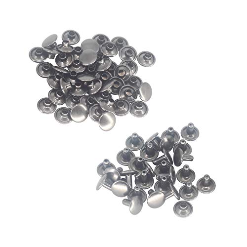Trimming Shop Leather Rivets 100 Set Double Cap Rivets Tubular Metal Studs for DIY Crafts, Handbag, Belts, Purses, Bags, Shoes, Clothing, Repair & Replacement, 6mm, Gunmetal