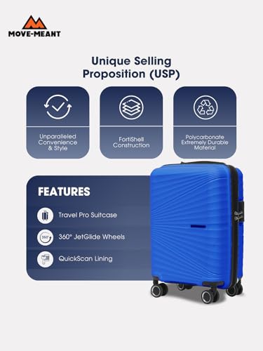 Image of Move-Meant Travel Crew Small Cabin 55Cm Suitcase 8 Wheels Number Lock Polycarbonate Hard Blue Trolley Bag for Men & Women|360 Spinner Wheeling System Luggage|Trolley Bags for Travel