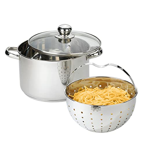 BEYOND Casseruola in Acciaio Inox con Cestello Scolapasta Estraibile e Coperchio in Vetro
