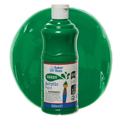 Baker Ross FN509 Green Acrylic Paint - Pack of 1 500ml Gloss Finish Waterproof Wood Canvas Card Painting