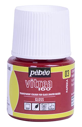 PEBEO Vitrea 160 Glass Paint - Water-Based Transparent High-Gloss Color Paints for Glass, Non-Toxic & Heat Safe, 45 ml Bottle, Glossy Paprika