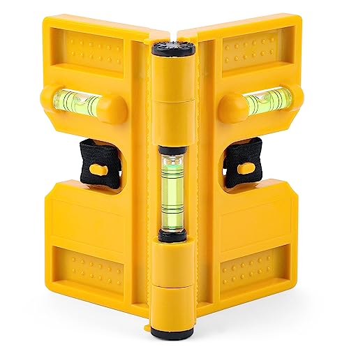 QualiapeX Magnetic Post Level 270 Adjustable Folding Post Level with 3 Vials Elastic Loop for Hands-free Work