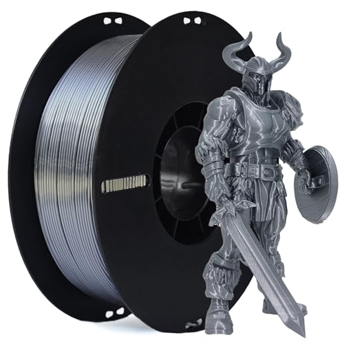 Silk PLA Filament 1.75mm, Shiny Silver 3D Printer Filament Spool 1kg(2.2lbs), Dimensional Accuracy +/- 0.02mm, 3D Printing Filament for Most FDM 3D Printers (Silk Silver)