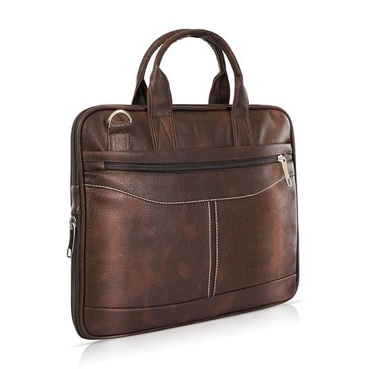 Image of Premium Leather Business Laptop Bag, Brown Messenger Briefcase with Shoulder Strap, Professional Office Work Bag