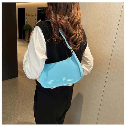 Image of Patent Leather Clutch Purse Shiny Evening Handbags for Women Armpit Shoulder Bag MINI Hobos (Light Blue)