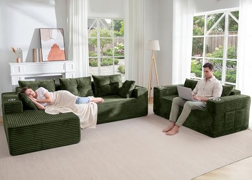 Image of MAXYOYO Modular Sectional Couch with L-Shape Chaise and Loveseat, Modern Boneless Couch for Living Room, Oversized Sofa with Deep Seat, No Assembly Required, Green