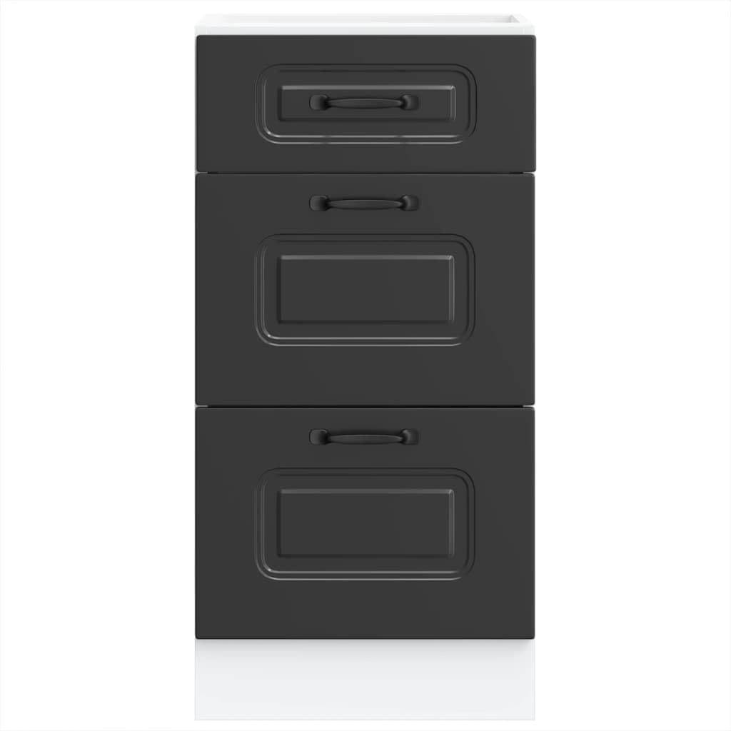 Gabinete de conversión de estufa Kalmar material de madera negra con patas ajustables en altura y compartimento grande para una protección confiable y fácil limpieza en su cocina, diseño