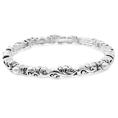 Image of Designer Texture Stretch Bracelet Stackable with Pearl