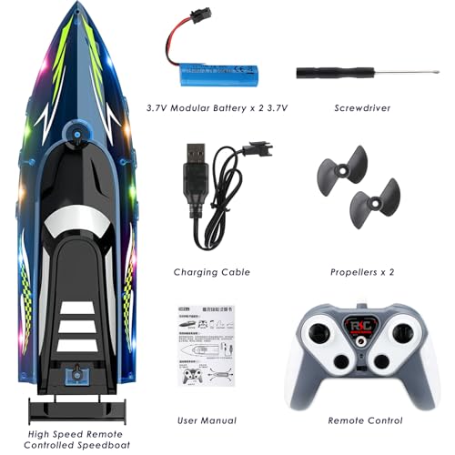 Miniatura 4 de Barco De Control Remoto, Weslery 2.4 Ghz Barco Eléctrico Impermeable De Alta Velocidad Con 2 Baterías Recargables Y Luz Led Barco Eléctrico Inalámbrico Barco De Carreras Para Niños Adultos Niños