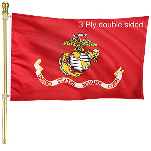 TOPFLAGS Marine Corps USMC Flag 3x5 Outdoor - Marine Corp US Military Double Sided Heavy Duty Flag, 210D Polyester Durable with 2 Brass Grommets
