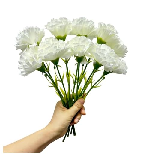Ramos de 11 Pulgadas, 10 claveles, no se decolora, Mini pétalos de Seda de Clavel, Flores Falsas para Siempre Plantas para Accesorios de Fotos, Fiestas y decoración de Bodas (Blanco)