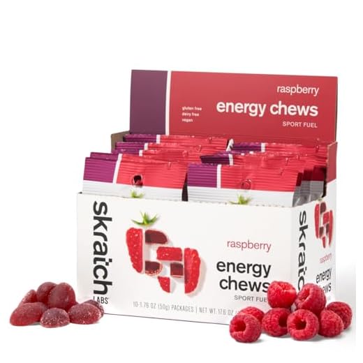 Skratch Labs Energy Chews | Energy Gummies for Running, Cycling, and Sports Preformance | Energy Gel Alternative | Raspberry (10 Pack) | Gluten Free, Vegan