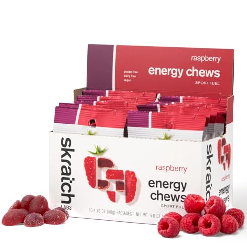 Image of Skratch Labs Energy Chews | Gummies for Running, Cycling & Endurance Quick Carbs for Athletes, Easy to Digest, Real Fruit | Gel Alternative for Runs & Rides | Raspberry 10 Pack | Gluten Free, Vegan