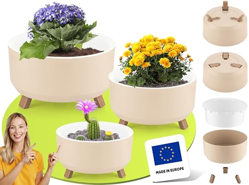 uandu 3er Blumentopf Set, 3 Größen, BPA frei Kunststoff Blumenständer...