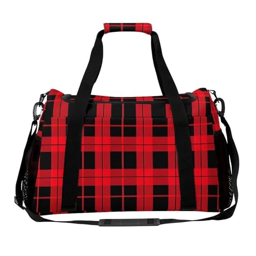 Tartan Plaid Gym Bag Travel Duffle Bags Shoulder Carry On Weekender Bag Hangbag for Women Men