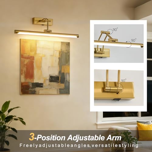 Image of ZitoStory Picture Lights for Wall Battery Operated, (Gold, 24in) Rechargeable Art Light for Painting,Modern wall Lights for Pictures,Dimmable Gallery Artwork Lights for Pictures On Wall