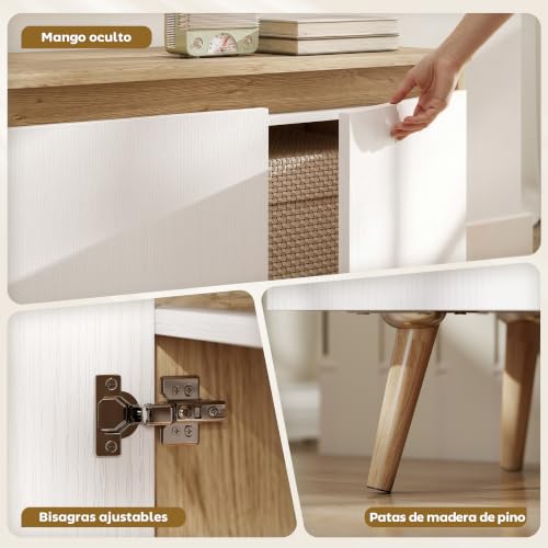 Miniatura 6 de Homcom Mueble De Tv, Mesa De Tv Para Salón, Con 3 Puertas, Para Televisión De 55 Pulgadas, Estilo Moderno, 120x35x45,5 Cm, Roble Y Blanco