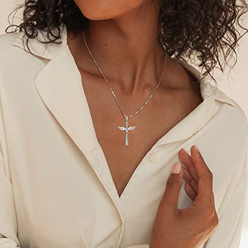 Yl Cross Necklace 925 Sterling Silver Angel Wings Crucifix Pendant White Teardrop Cubic Zirconia Criss Jewelry #TOP1