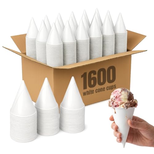 EXITOGLOBAL Paper Snow Cone Cups Bulk (Pack of 1600-4.5 Oz) Paper Cone Cups for Water Cooler Dispenser Leak-Proof Snowcone 4.5 oz Snow Ideal for Events Quick Hydration & Efficient Cleanup