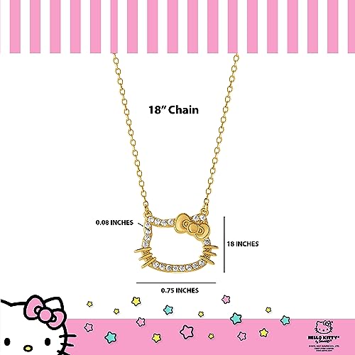 Hello Kitty Sanrio Womens CZ Outline Pendant Necklace Official License - 18" Flash Plated Sterling Silver Necklace4