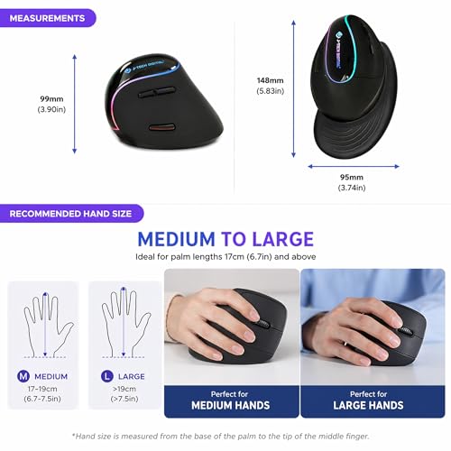 Image of J-Tech Digital Ergonomic Mouse with Wireless Connection, Removable Palm Rest, Thumb Buttons, Rechargeable Battery, 800 DPI, Compatible with Windows and MAC OS