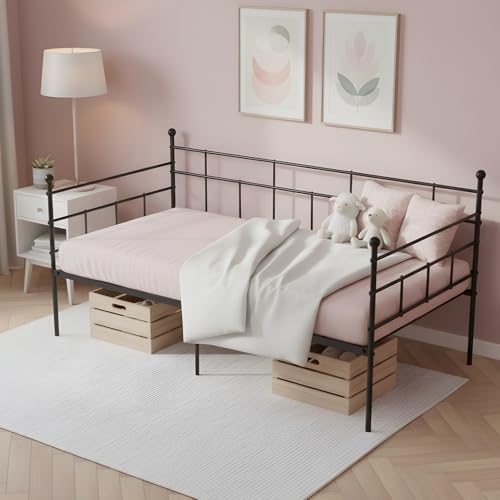 GOKHOMX Canapé Lit Banquette 1 Place avec Rangement sous Le lit, Cadre de Lit Une Place 90x190 cm avec Sommier Métal pour Chambre à Coucher Salon Chambre...