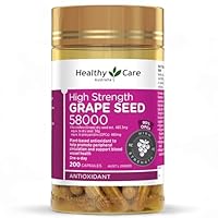 Healthy Care Grape Seed Capsules - Supports Heart and Circulatory Health - Antioxidant Support - Premium Quality Dietary Supplement - 200 Capsules - 58000 mg