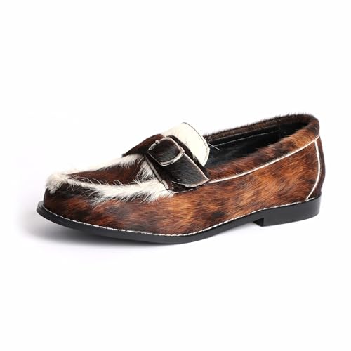 Image of XOBZJH Vintage Penny Loafers for Women Handmade Natural Calf Hair Flats with Arch Support,Comfortable Designer Work Walking Shoes